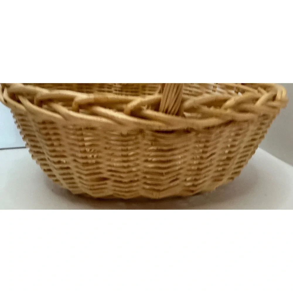 Vintage Wicker Basket Oval Woven Wood Handle Large Natural Farmhouse